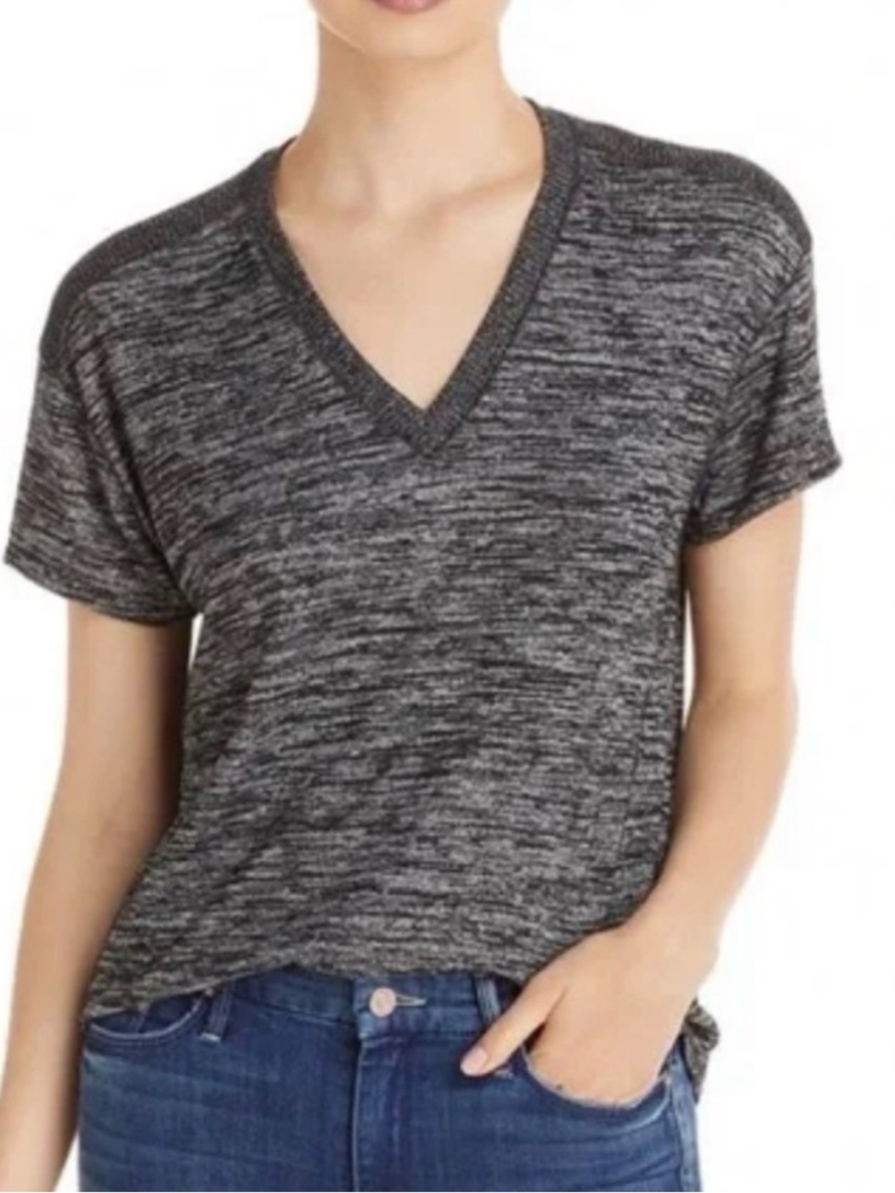 rag & bone The Knit V Neck SS black Gray heather Size Medium Sweater top